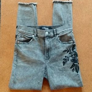 Express Embroidered High Rise Skinny Stretch Jeans 8R Black Gray Denim EUC